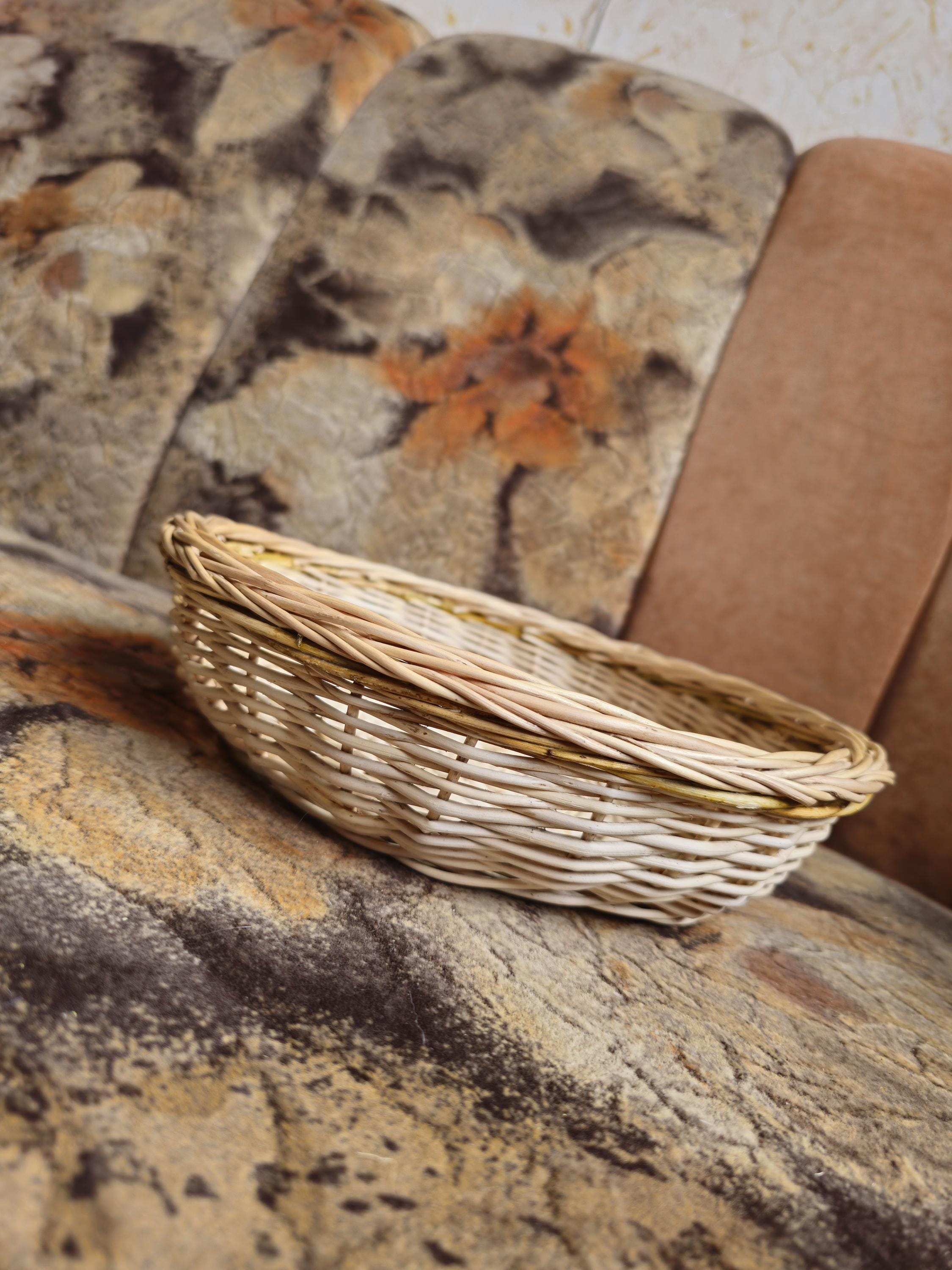 Rustic Bread Wicker Basket –  Low round handmade serving bowl