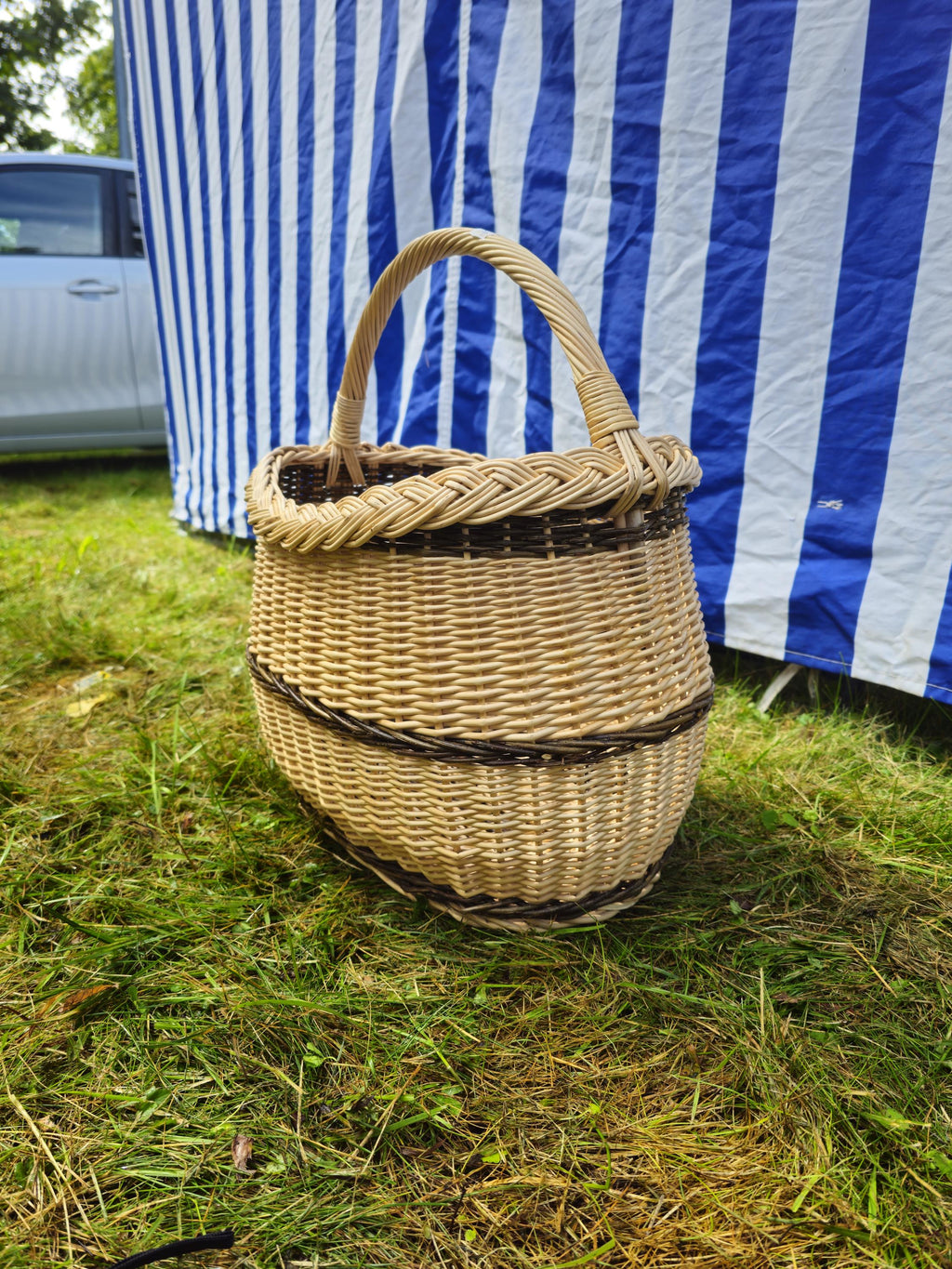 Long Willow Basket with Braided Rim – Tall Handwoven Wicker Basket