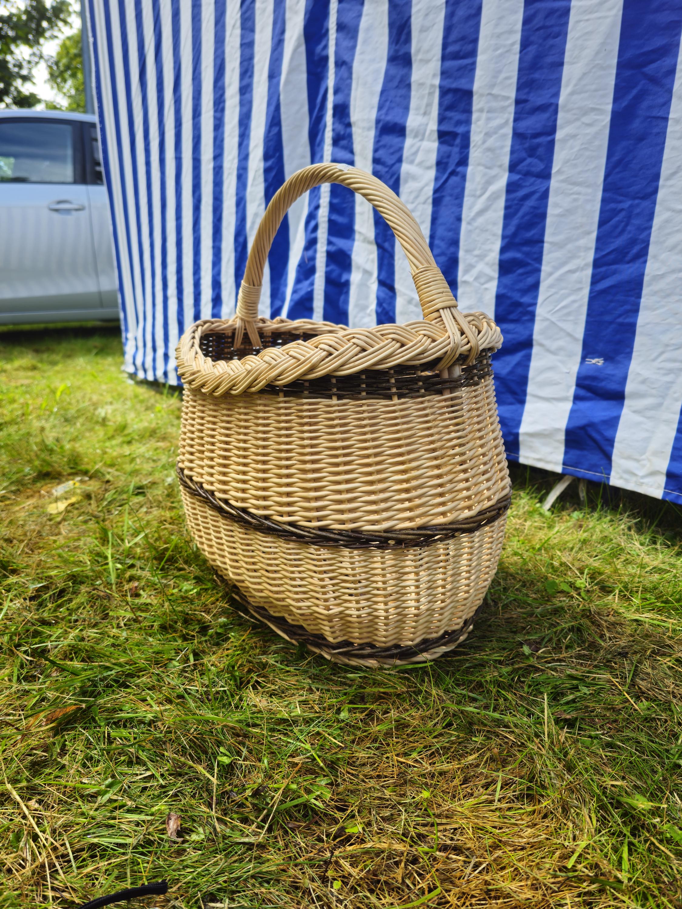 Long Willow Basket with Braided Rim – Tall Handwoven Wicker Basket
