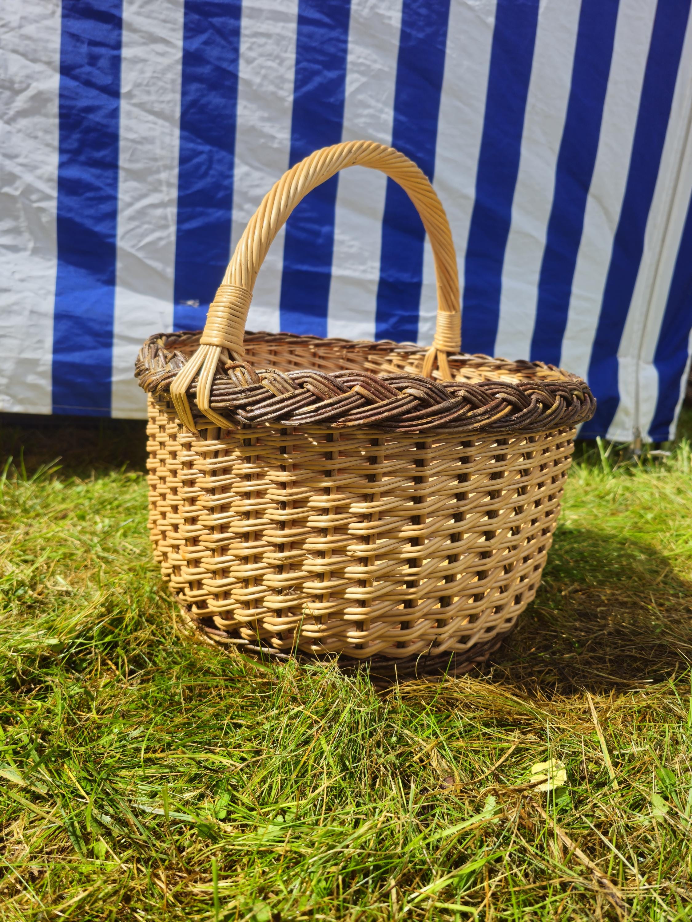 Wicker Mushroom Basket with Braided Rim – Handwoven Foraging Basket