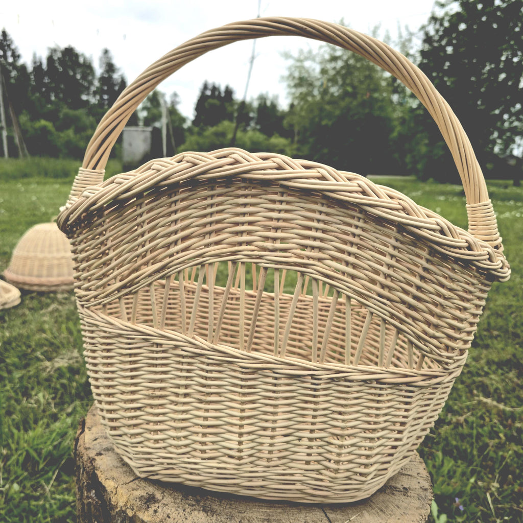Decorative Wicker Basket, Asymmetrical Entryway & Storage Basket, Rustic Farmhouse Centerpiece, Handwoven in Lithuania