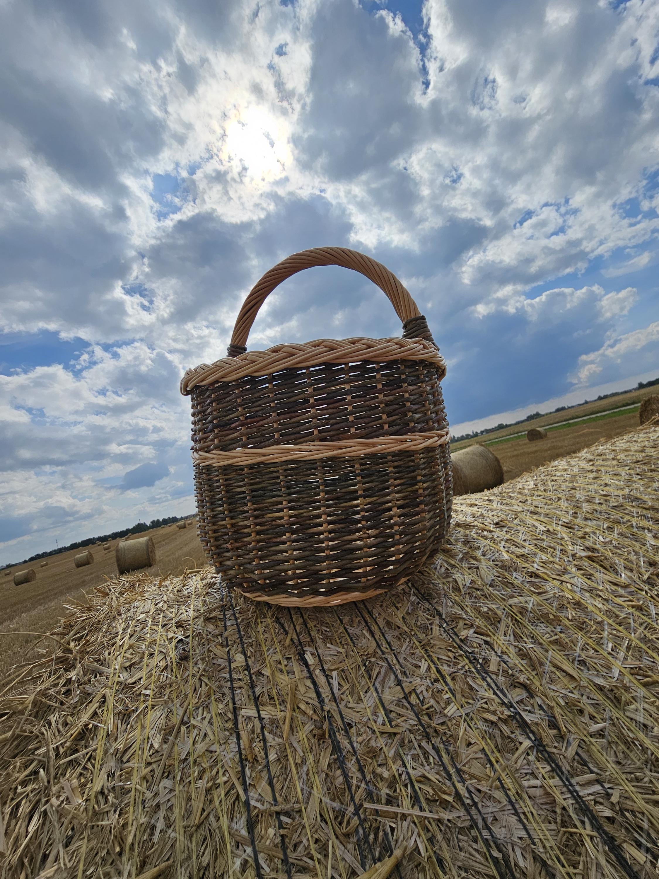 Handmade Wicker Basket with Handle: Rustic Farmhouse Decor from Lithuania