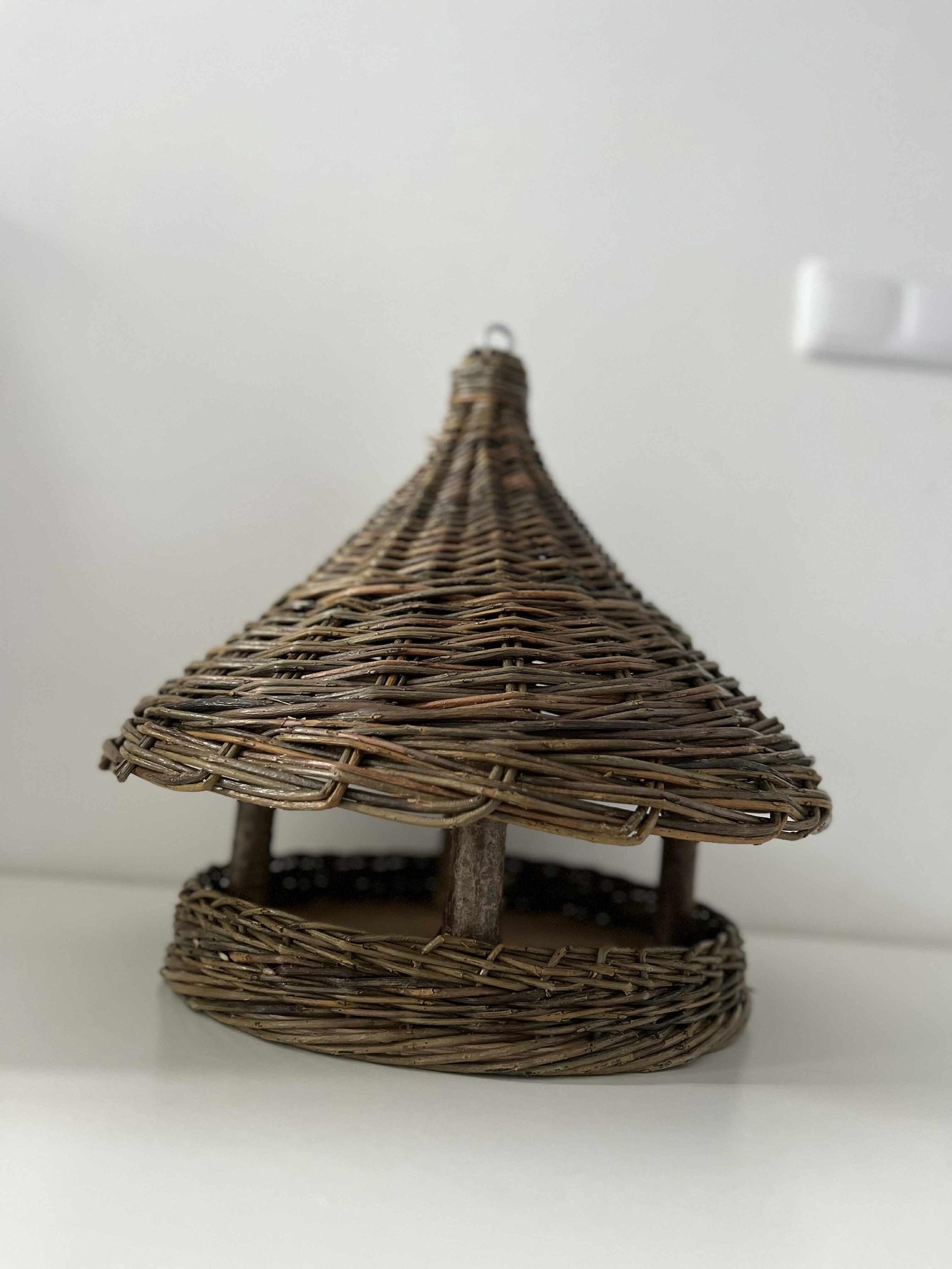 Handwoven Wicker Bird Feeder | Rustic Hanging Garden Art | Natural Wicker Shelter | Handmade Lithuanian Craft
