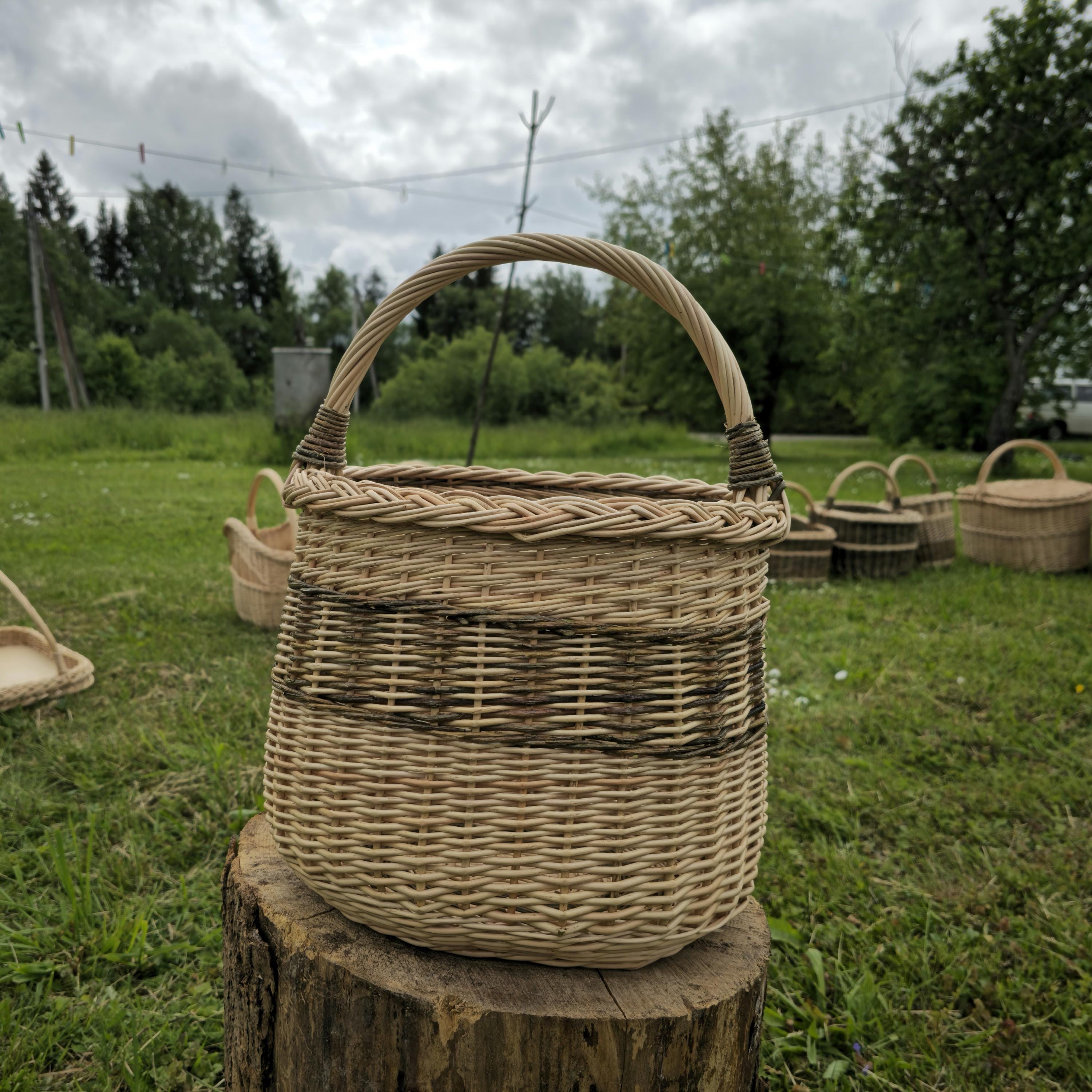 Handmade Tall Wicker Basket: Rustic Willow Storage Organizer