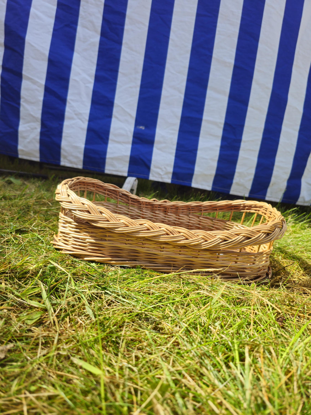 Wicker Serving Tray with Wooden Base – Handwoven Rectangular Basket