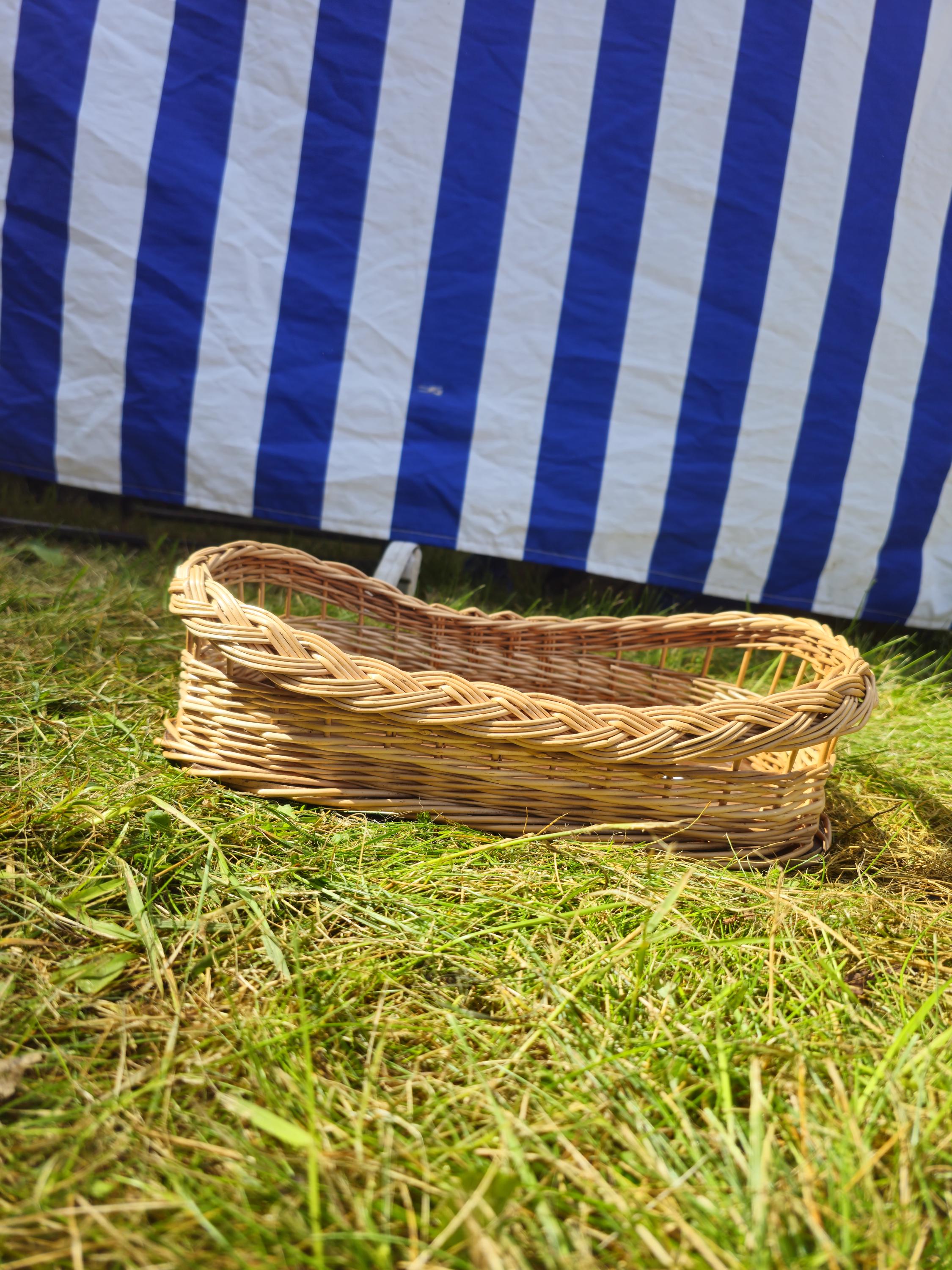 Wicker Serving Tray with Wooden Base – Handwoven Rectangular Basket
