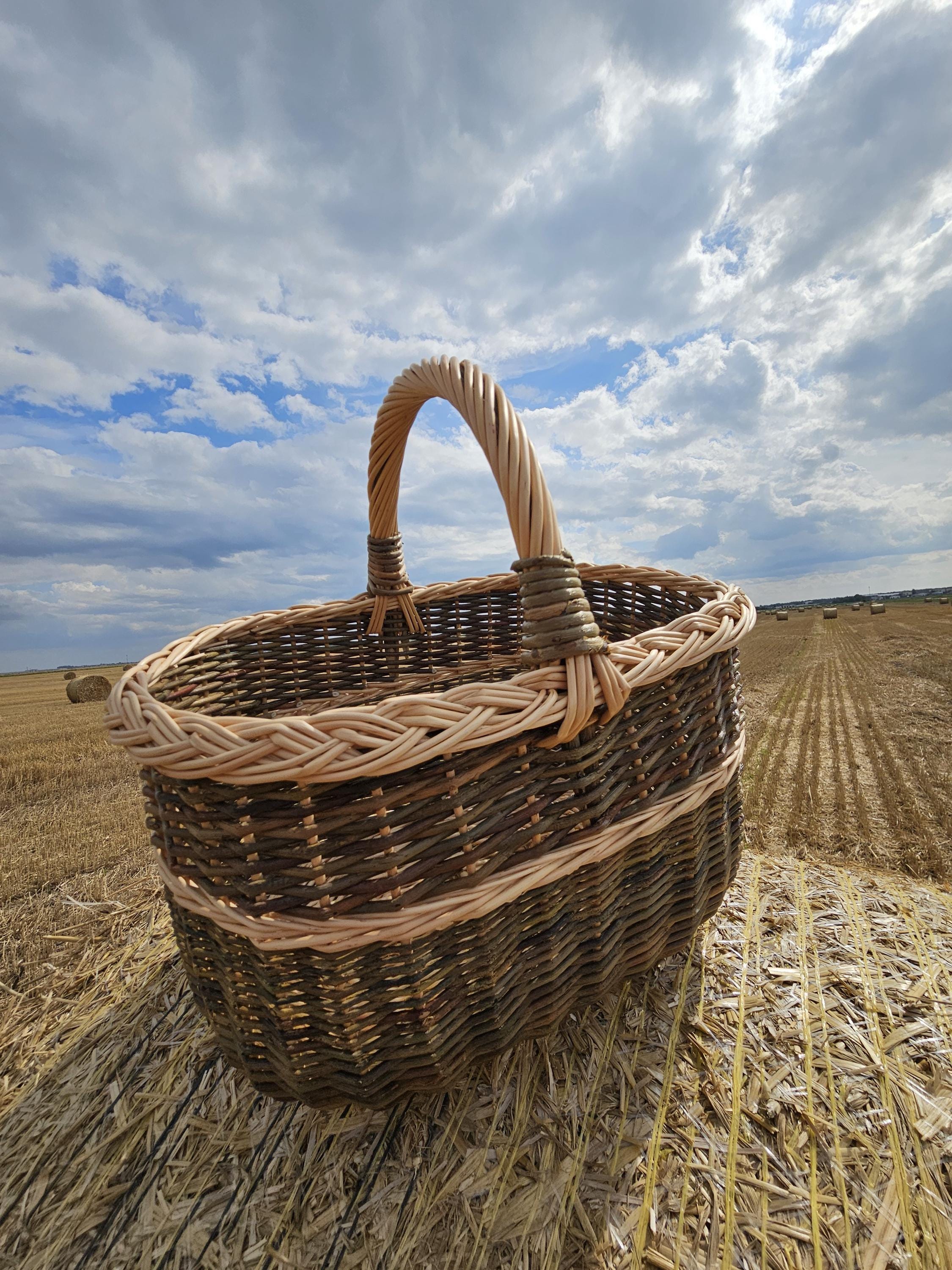Handmade Wicker Basket with Handle: Rustic Farmhouse Decor from Lithuania