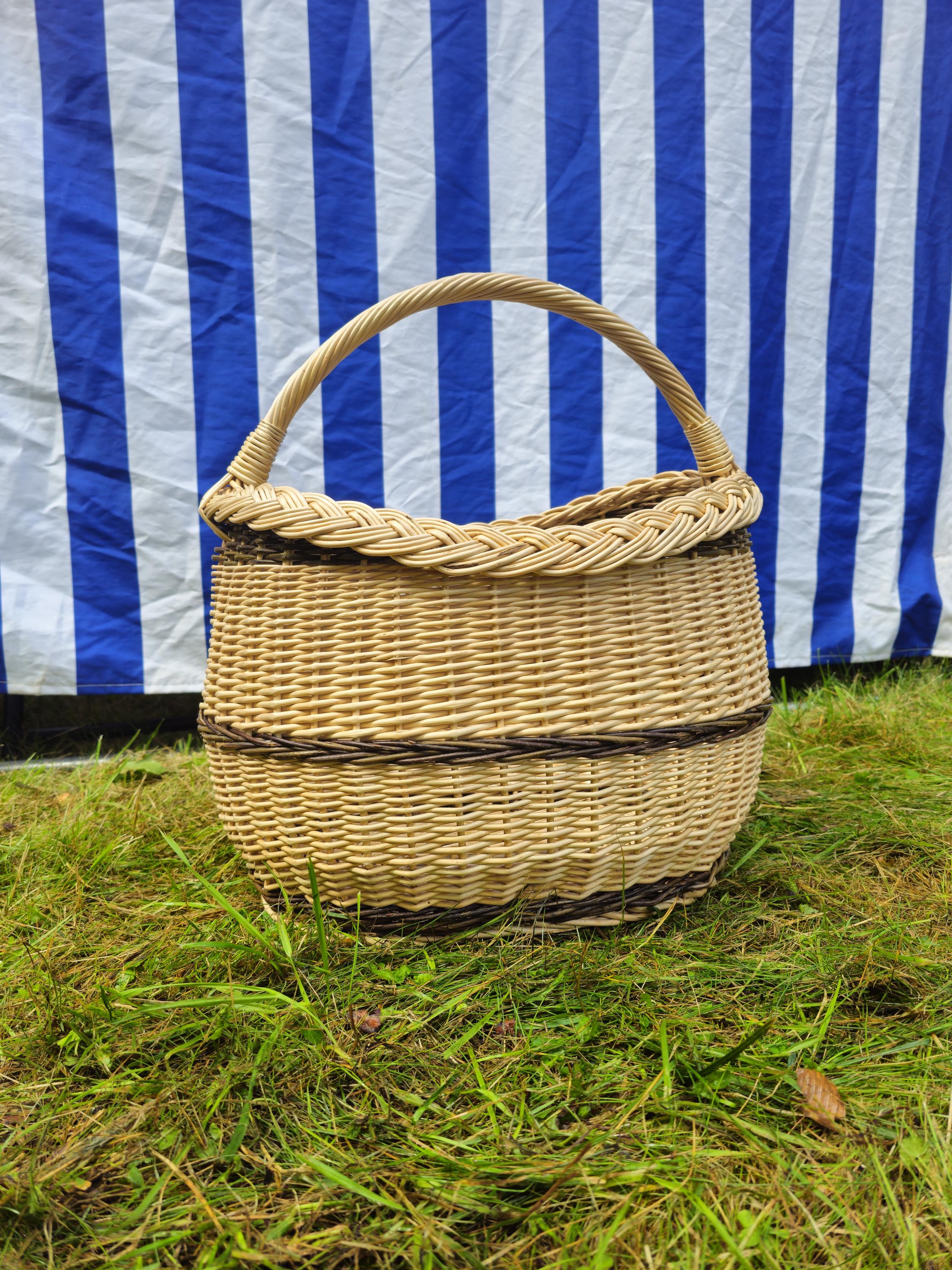 Long Willow Basket with Braided Rim – Tall Handwoven Wicker Basket