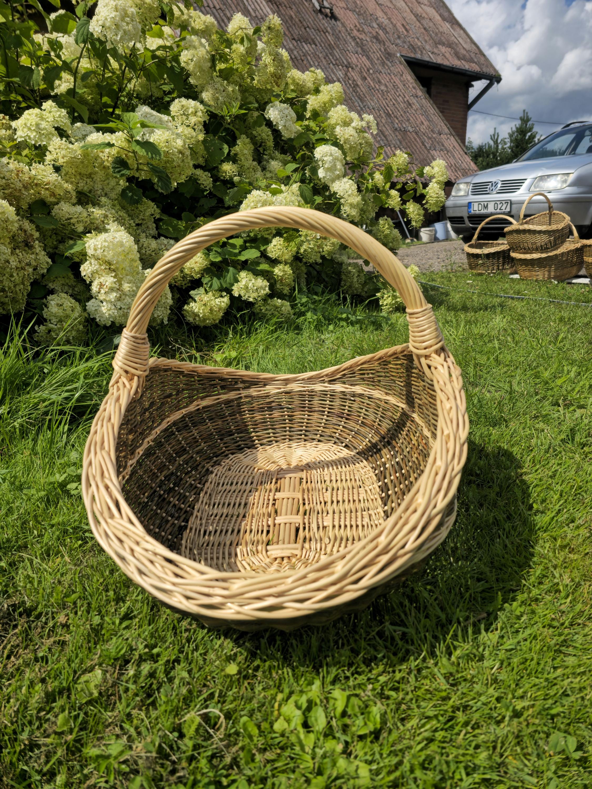 Handwoven Unpeeled Willow Basket: Rustic Gathering & Harvest Basket