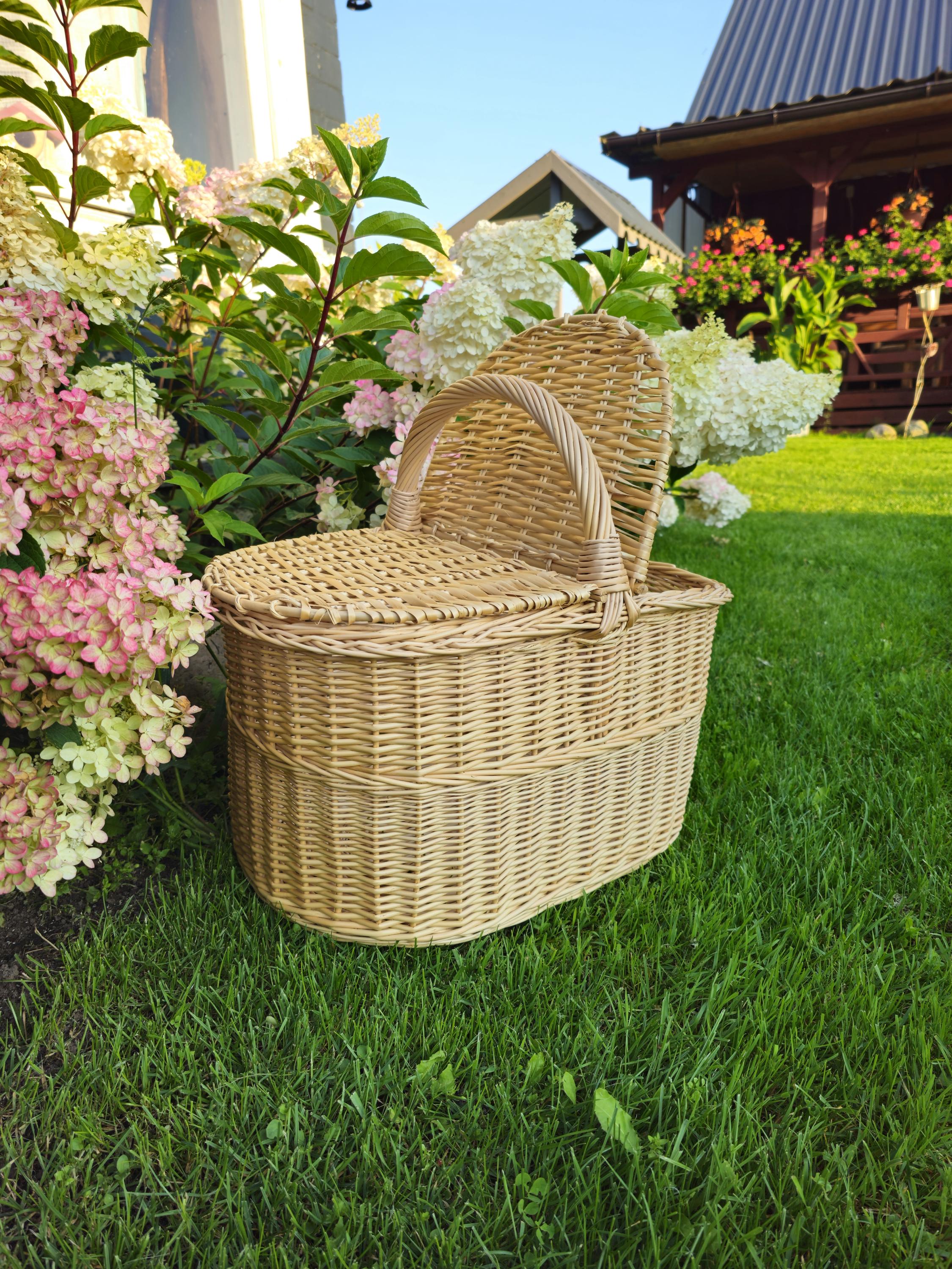 Handmade Wicker Picnic Basket: Large Willow Hamper with Double Lids