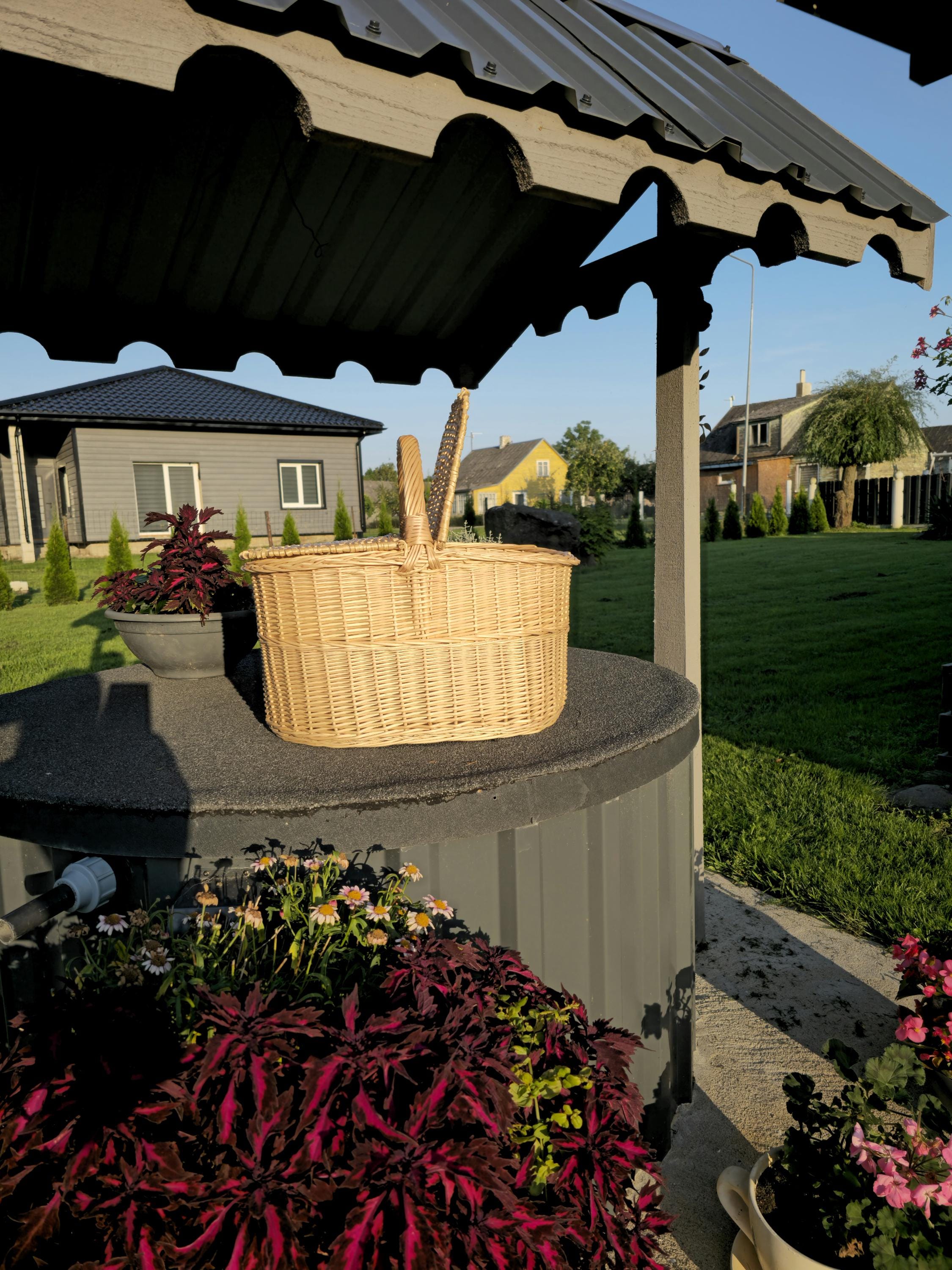 Handmade Wicker Picnic Basket: Large Willow Hamper with Double Lids