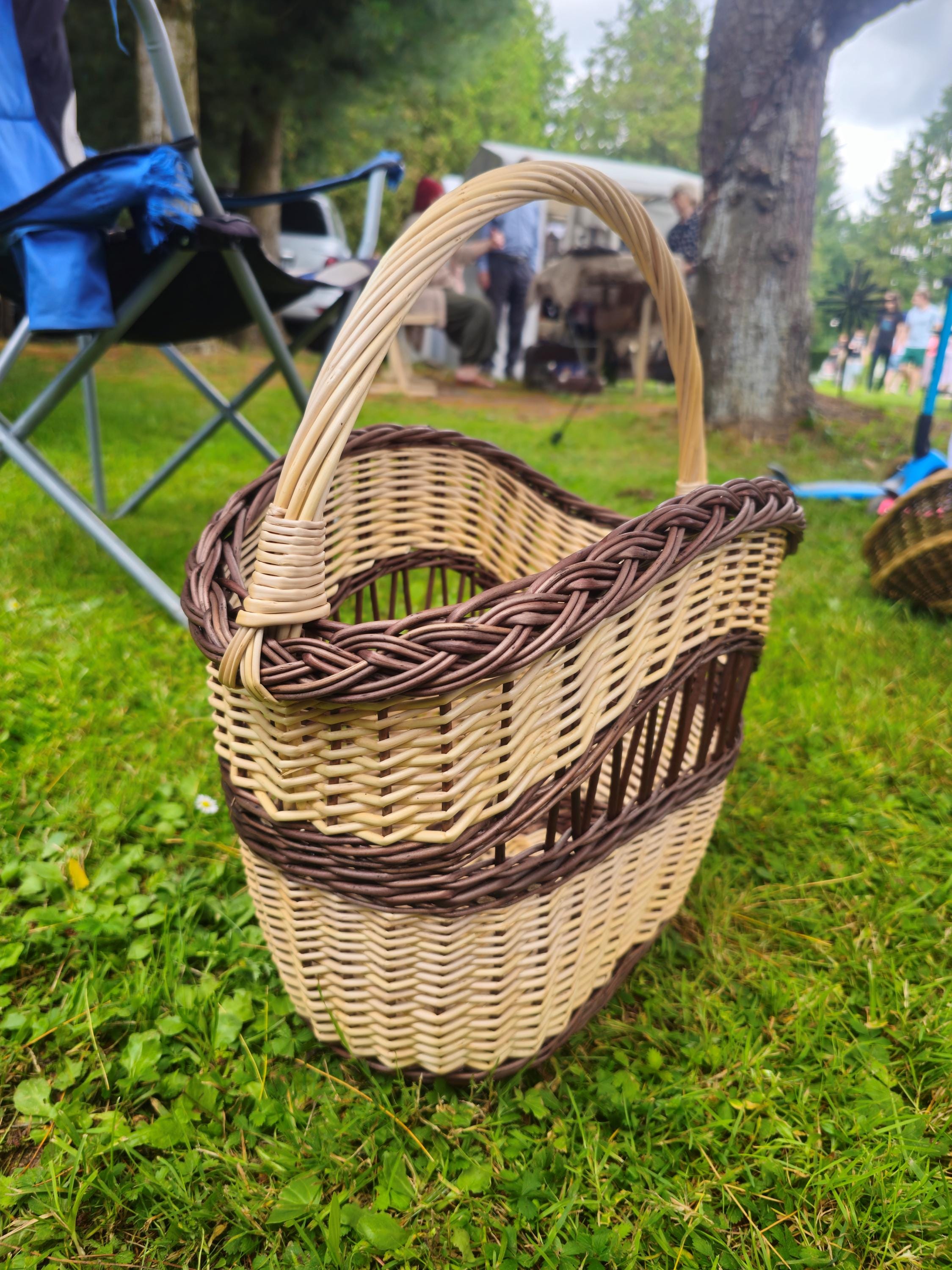 Decorative Wicker Basket, Asymmetrical Entryway & Storage Basket, Rustic Farmhouse Centerpiece, Handwoven in Lithuania