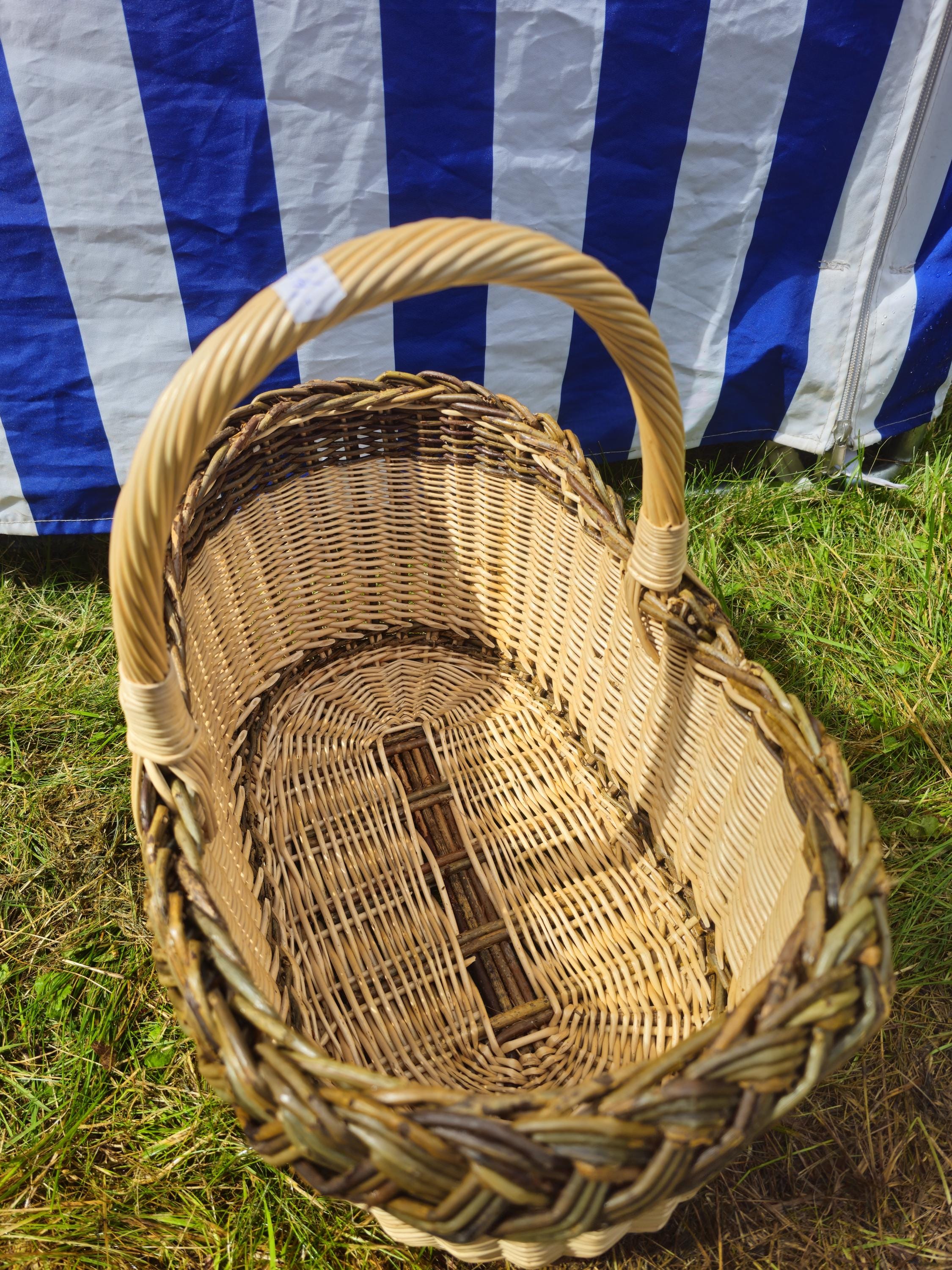 Wicker Foraging Basket with Natural Braided Rim – Handwoven Mushroom or Market Basket