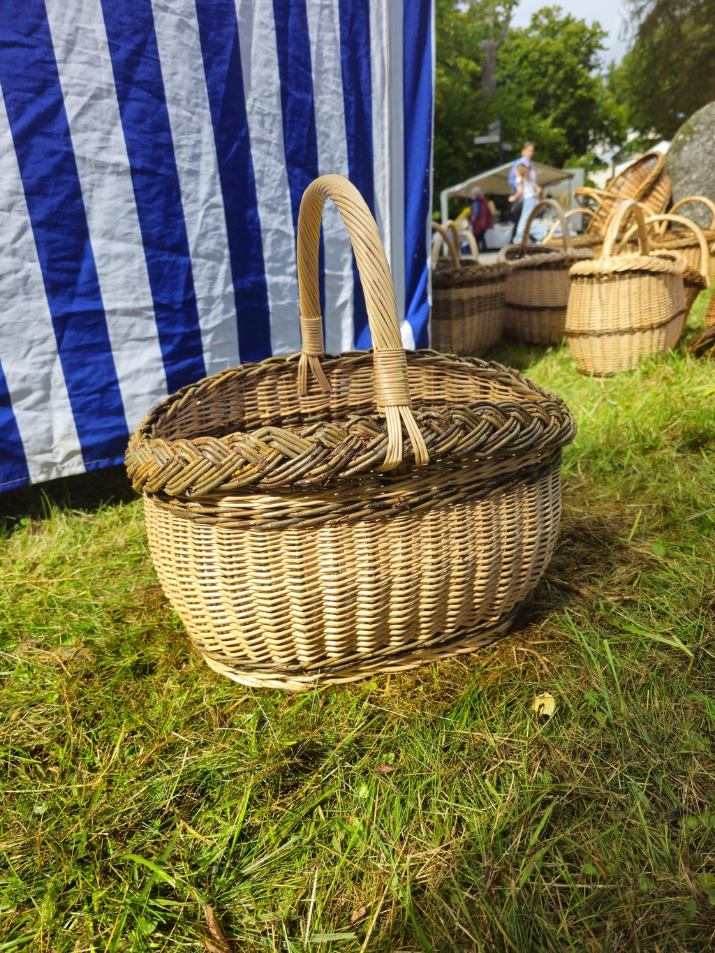 Wicker Oval Basket with Braided Rim – Medium Handwoven Willow Basket