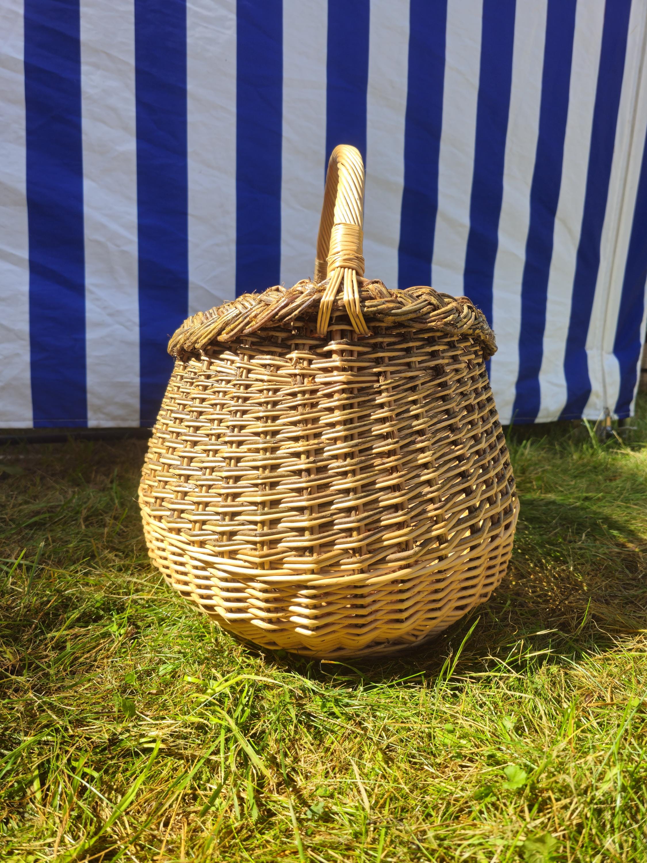 Wicker Mushroom Basket with Braided Rim – Handwoven Foraging Basket
