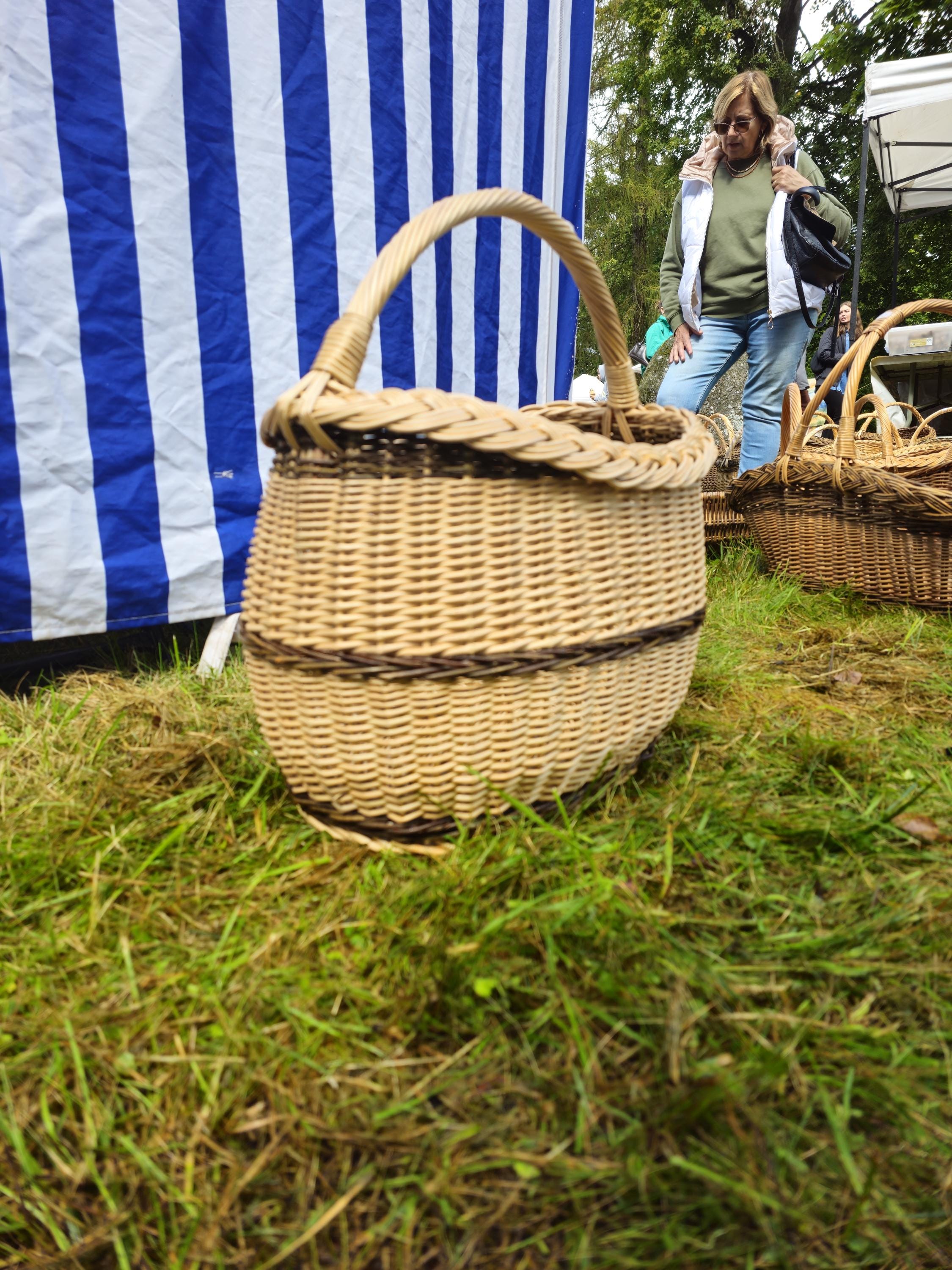 Long Willow Basket with Braided Rim – Tall Handwoven Wicker Basket