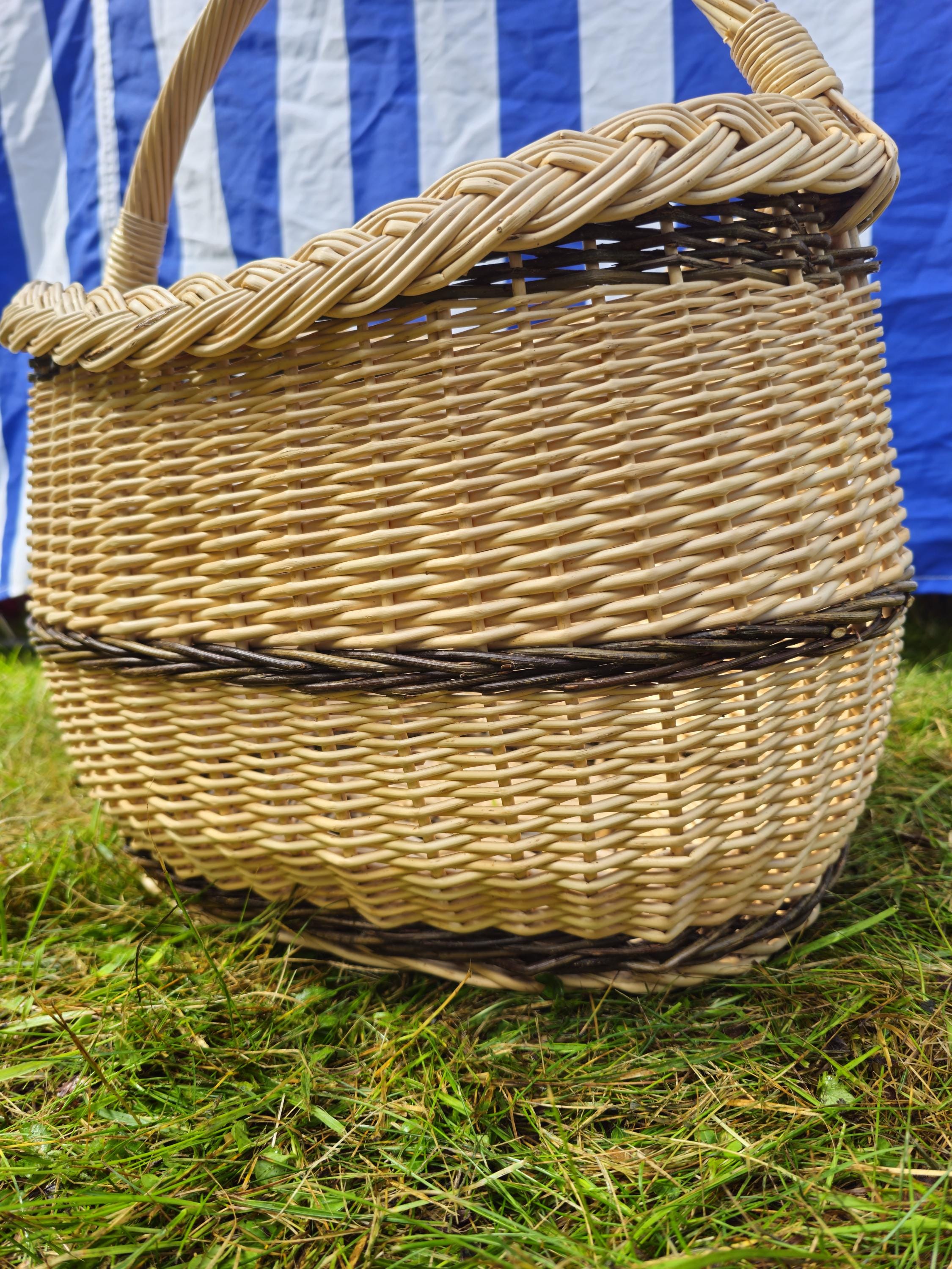 Long Willow Basket with Braided Rim – Tall Handwoven Wicker Basket