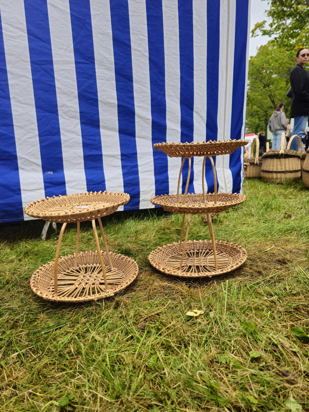Handwoven Three-Tier Display Stand | Rustic Willow Tray Shelf