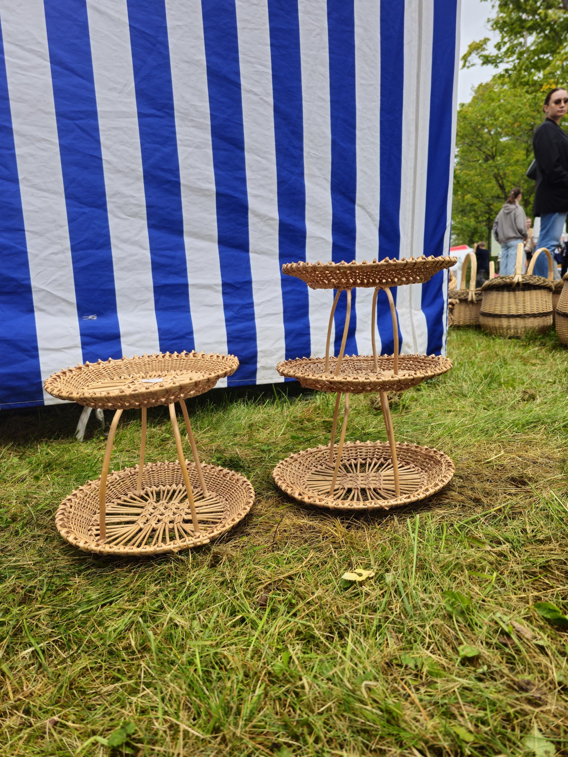 Handwoven Three-Tier Display Stand | Rustic Willow Tray Shelf