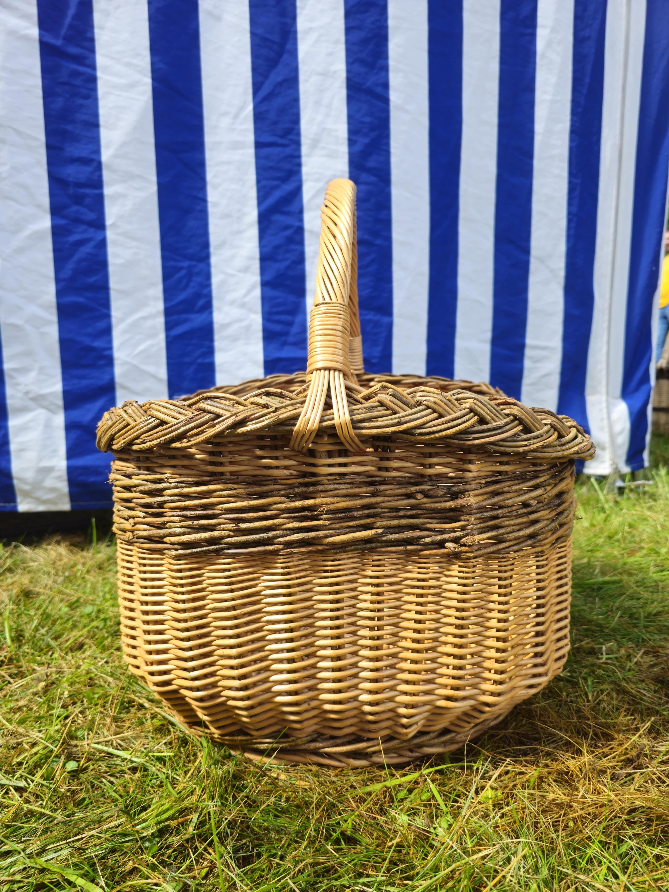 Wicker Mushroom Basket with Braided Rim – Handwoven Foraging Basket